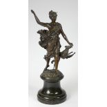 Franz Iffland (German, 1866-1935), a bronze figure of Diana, holding a spear, (lacking) her hand
