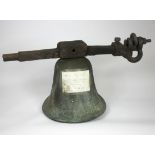 Of Sheffield Market interest; a bronze bell with iron brackets, believed to have hung in the market,