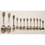 A William IV Provincial set of five fiddle pattern tea spoons by William Rawlings Sobey, Exeter