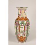 A Chinese famille verte baluster vase with four panel scene decorations, red four character mark,