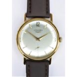 Longines, a manual wind gold plated gentleman's wristwatch, c.1962, the off white dial with 12, 3, 6
