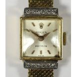 Rolex Precision, an 18k gold manual wind ladies wristwatch, the dial with baton markings, the 17