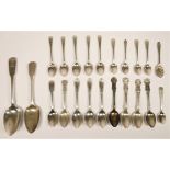 A Scottish collection of George III and later table and tea spoons, to include a Victorian set of