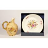 A Royal Worcester blush ivory cream jug, decorated with the 1094 floral spray pattern, flattened end