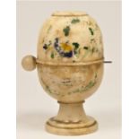 A Victorian novelty alabaster Stanhope Viewer Peep Egg, c.1860, with three rotating Derbyshire