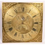 George Eubank, a George III 12" brass square dial 30 hour longcase clock dial and movement, with