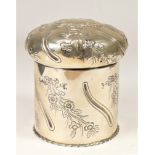 A Victorian silver powder jar, by William Comyns, London 1887, with embossed ribbon and swag