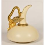 A late Victorian Royal Worcester Aesthetic period porcelain ewer, the hemispherical blush ivory body