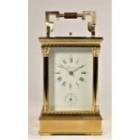 Eurotime, a French brass alarm and repeating carriage clock, the white enamel dial with Roman