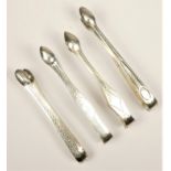 A George III silver pair of bright cut sugar tongs, by Godbehere, Wigan & Bult, London 1817, two