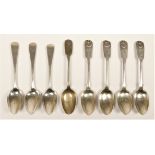 A Victorian Provincial set of four fiddle and shell pattern tea spoons, by Lister & Sons,