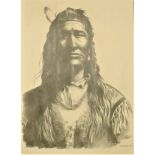 Mike Wallace (late 20th century), Native American brave, pencil sketch, signed and date 99, 52 x