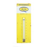 Duckhams Motor Oil thermometer, a single sided vitreous enamel advertising sign, 91 x 33 cm