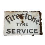 Firestone Tyre Service, a double sided vitreous enamel advertising sign, 34 x 52 cm