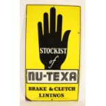 An enamel Nu-texa stocklist Brack & Clutch Linings advertising sign, 63 x 36 cm