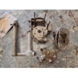 Velocette LE shaft and gearbox parts, together with Harley-Davidson NOS oil pan, part number 26071-