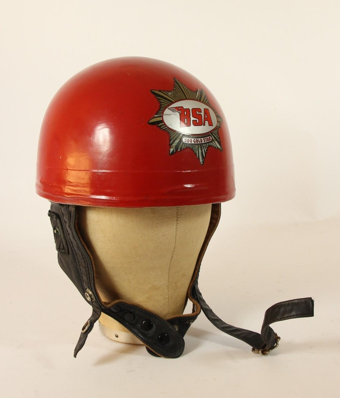 An Everoak red pudding basin helmet, size 6 7/8, sprayed red with BSA 500 Gold Star decal.