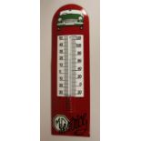 A reproduction single sided vitreous enamel MG Service wall mounted thermometer, 75 x 24 cm