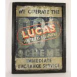 A Lucas Electrical Equipment tin advertising sign, framed, 65 x 48 cm