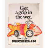 A Michelin two piece hard board sign with Mr Bibendum, 105 x 78 cm