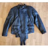 A JT's leather two piece suit, size 48, with bib trousers.