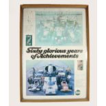 A framed Castrol Oil " Sixty glorious years of achievements" advertising poster, 87 x 61 cm