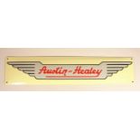 A reproduction single sided vitreous enamel Austin Healey wall mounted sign, 15 x 70 cm