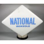 A National Benzole glass globe, with blue lettering, 49 x 56 cm