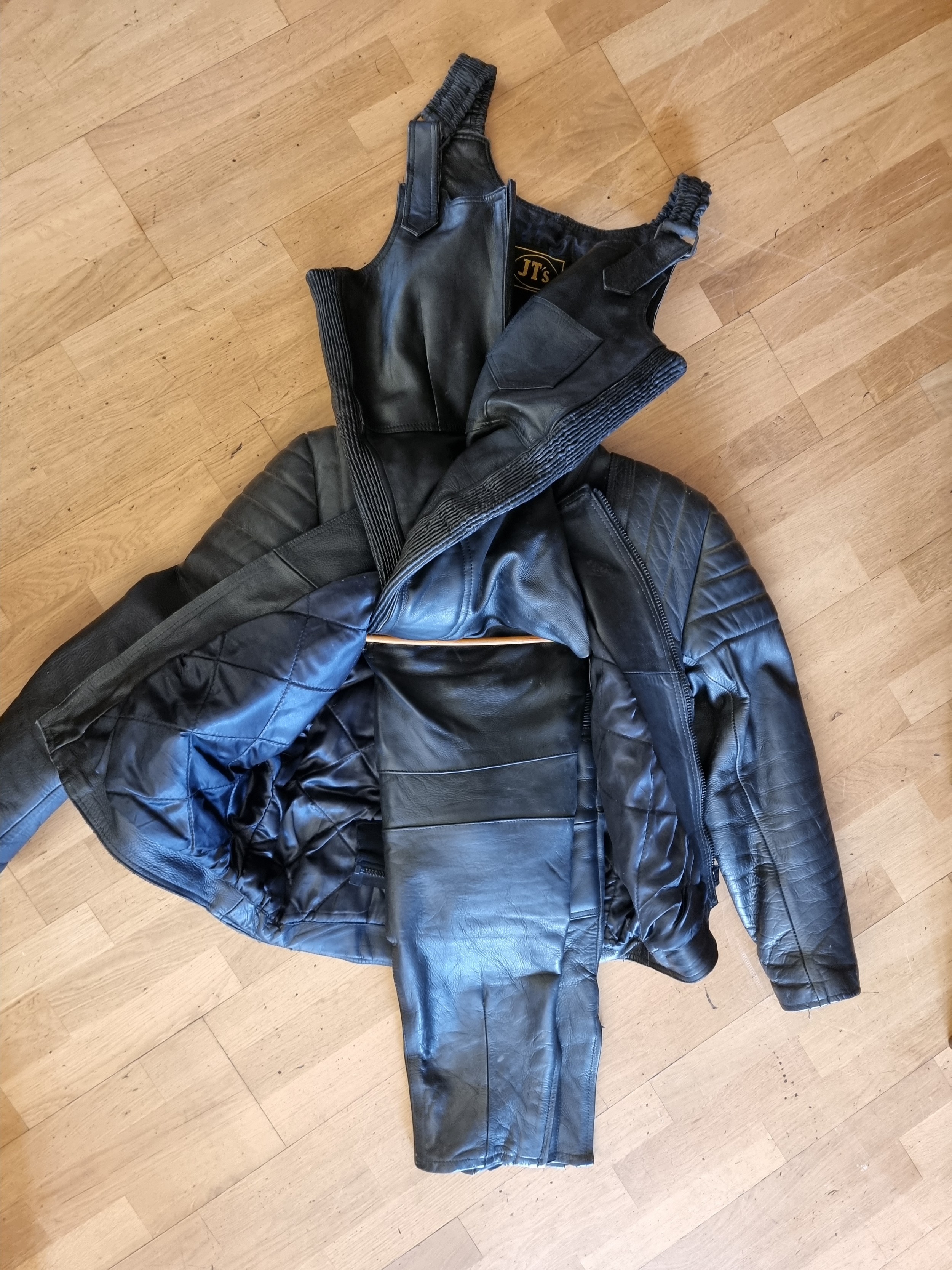 A JT's leather two piece suit, size 48, with bib trousers. - Image 2 of 2