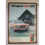 A framed Castrol/Ford Cortina GXL2 & Ford Model T advertising poster, 87 x 61 cm