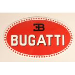 A reproduction single sided vitreous enamel Bugatti sign 22 x 36 cm