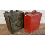 A Shell-Mex petrol can and another, both lacking caps
