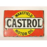 A double sided, wall mounted vitreous enamel Wakefield Castrol advertising sign, 33 x 51 cm