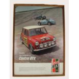 A framed Castrol/Austin Cooper 'S' and Austin single seater advertising poster, 87 x 61 cm