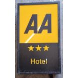 An alloy framed AA Three Star Hotel illuminated wall mounted sign, untested, 66 x 40 x 12cm.