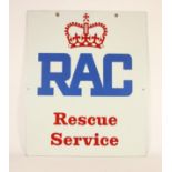 An double sided enamel RAC Rescue Service adverting sign, 63 x 52 cm