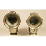 A Lucas Aceta Major 314N acetylene bicycle lamp and a Powell & Hanmer Chieftain bicycle lamp (2)