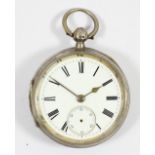 A Victorian silver open face key wind pocket watch, Birmingham 1893, no glass