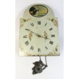 A Victorian longcase clock movement with hand painted enamelled dial. 47.5cm long, 33.5cm wide.