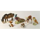 A group of Beswick models, to include a pheasant HN number 1226, a shire horse, calf, bosun, barn