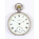 Waltham, a silver open face keyless wind pocket watch, Birmingham 1927, 17 jewel Bartlett