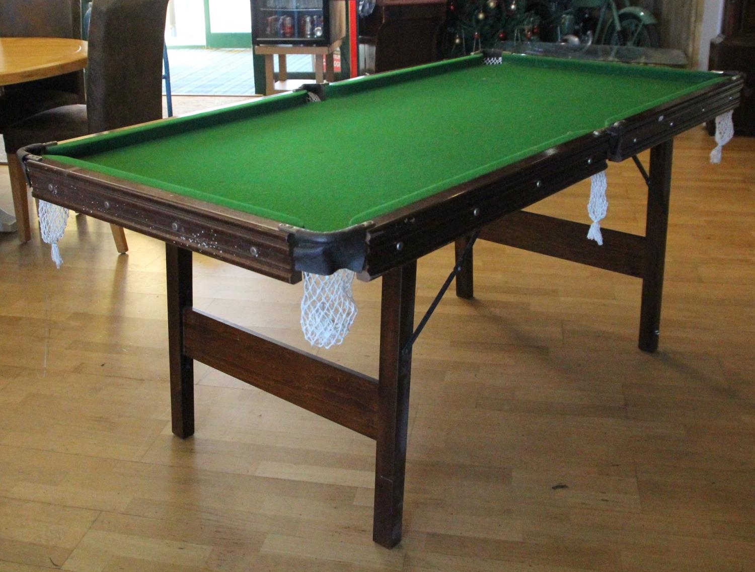 A Jacques Snooker table 81 x 185 x 95 cm together with two sets of snooker balls, 3 cues, and a