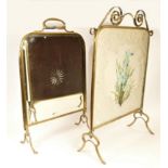 A mid 20th Century brass & iris painted mirror fire screen, together with a French three fold