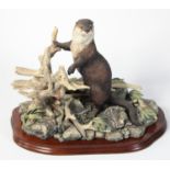 Border Fine Arts - Model of an otter 'River Sentinel' B0362 Ltd edition, on wood plinth, with