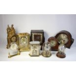 A walnut veneered Westminster chime mantle clock together with a collection of oak & mahogany