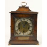 A late 19th Century walnut veneered bracket clock, brass dial with silvered chapter ring, 8 day