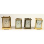 A collection of four manual wind brass cased carriage clocks. (at fault)