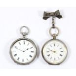 A Victorian silver open face key wind ladies fob watch, Birmingham 1886, no glass and an 800