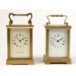 A Mappin & Webb manual wind carriage clock, brass cased, bevelled edge glass panels, white enamelled