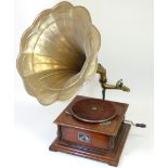 A His Majesty's Voice Gramophone, with accessories, including a collection of vinyl, including